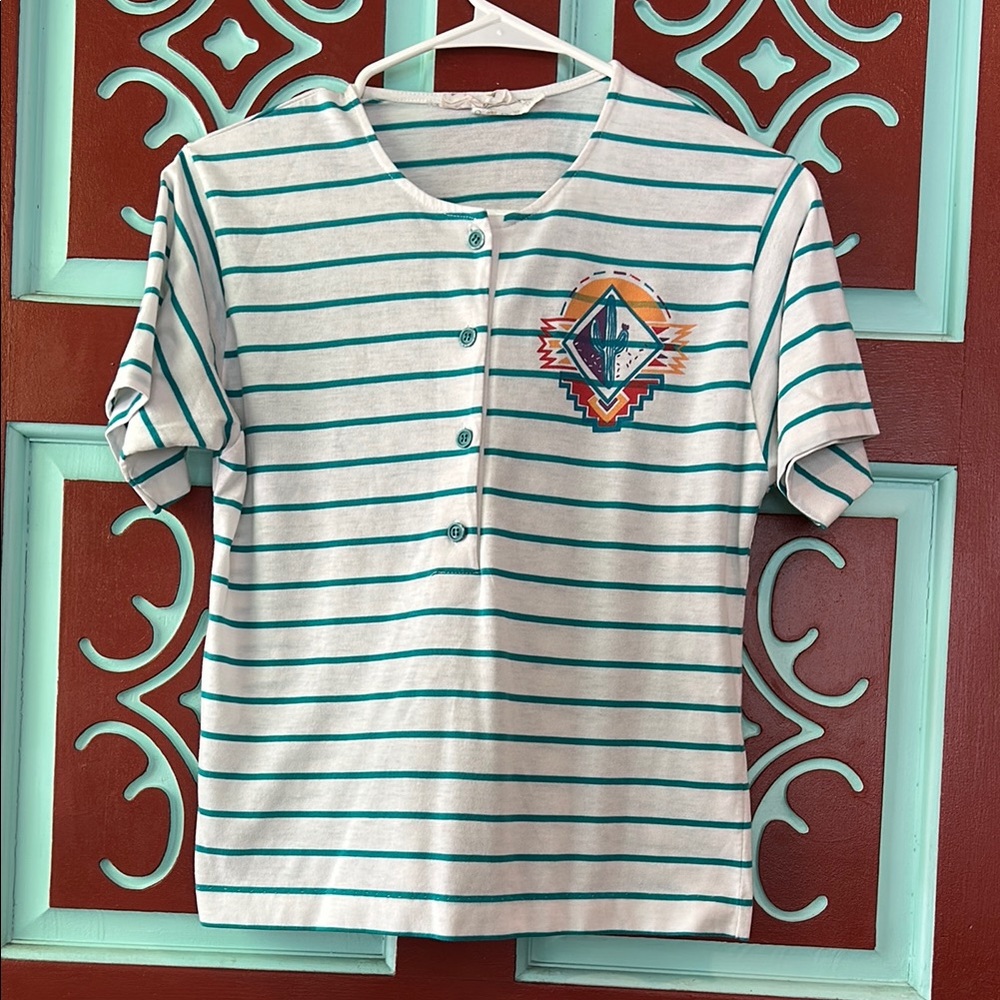 Striped vintage Aztec button up tee